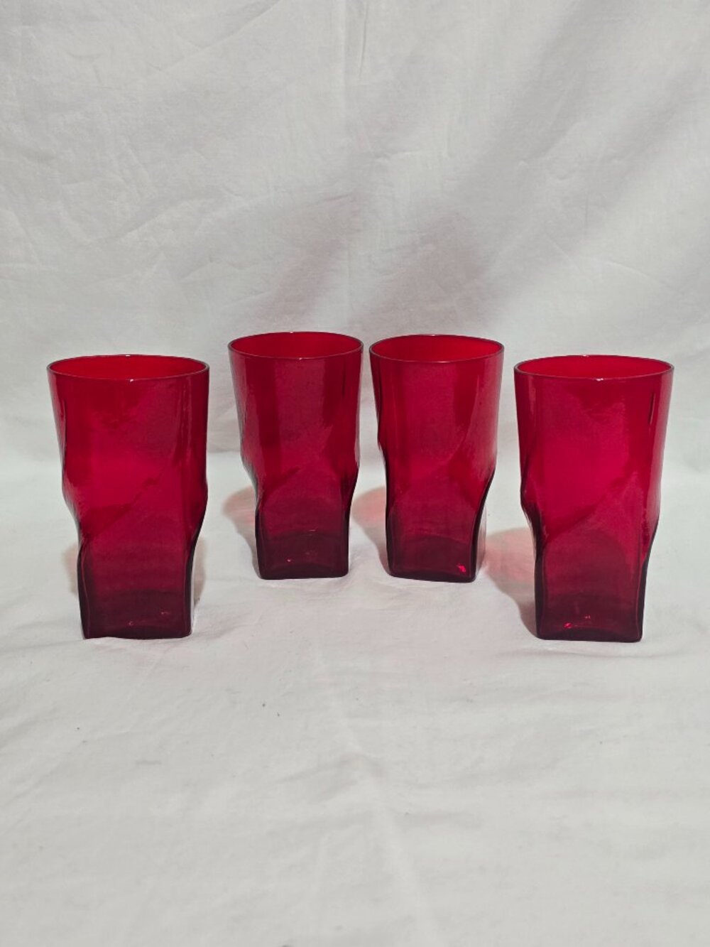 Vtg Morgantown Swirl Ruby Red Tumbler - Set of 4